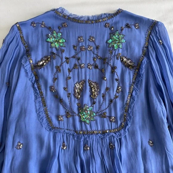 Free People Blue Bali Golden Sun Sequin Long Sleeve Dress - Picture 10 of 10